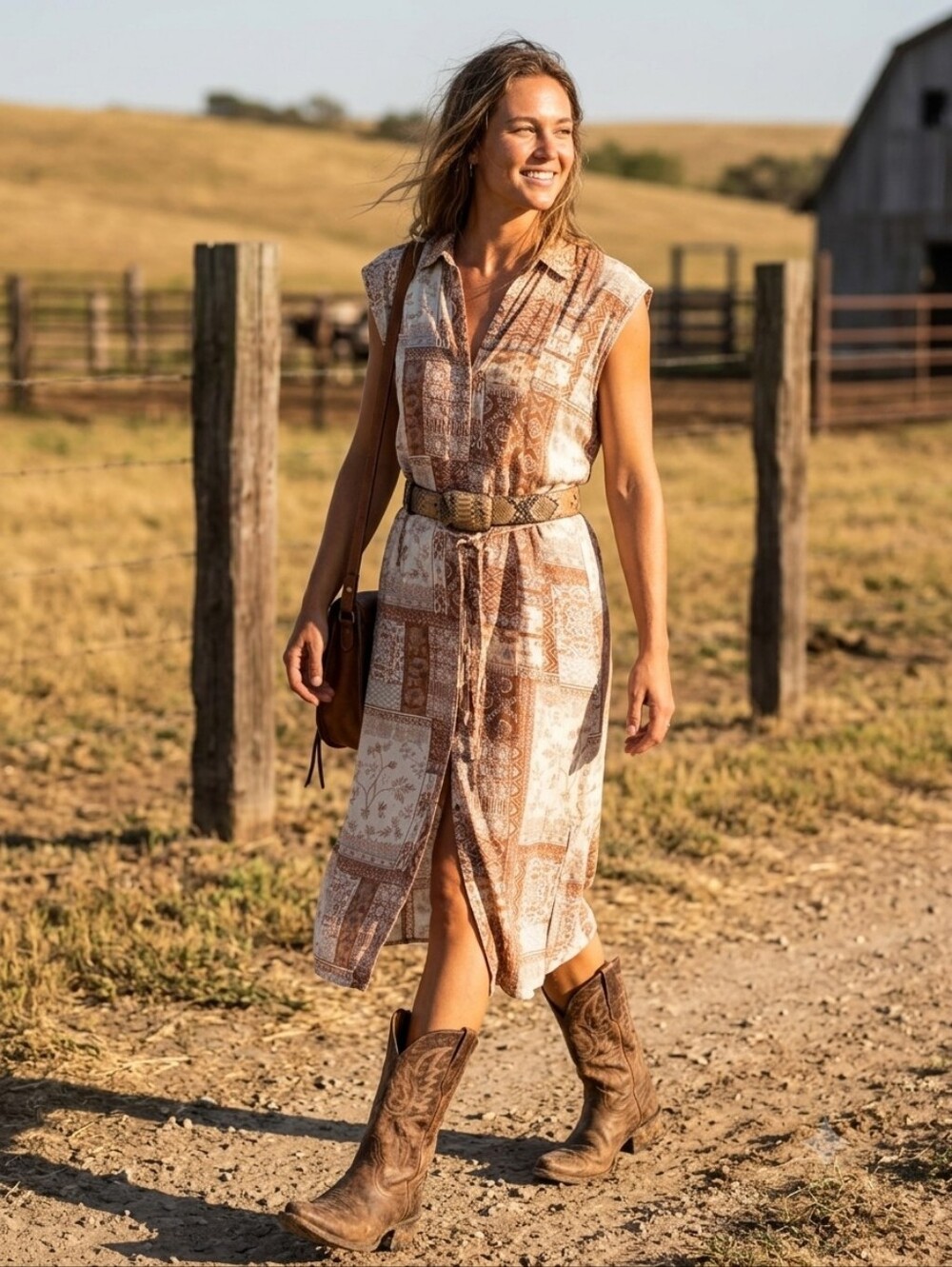 NWT Jane + Delancey Linen Blend Western Print Style Midi Dress Small
